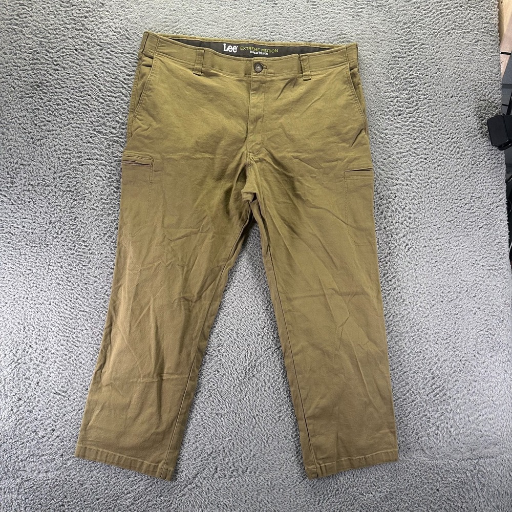 Lee Extreme Motion Pant Mens 44x28 Brown Cotton Cargo Straight Workwear Stretch